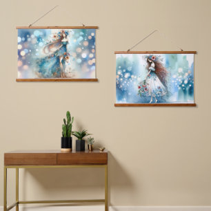 Floral Spirit in Flowing Blue Elegance Hanging Tapestry