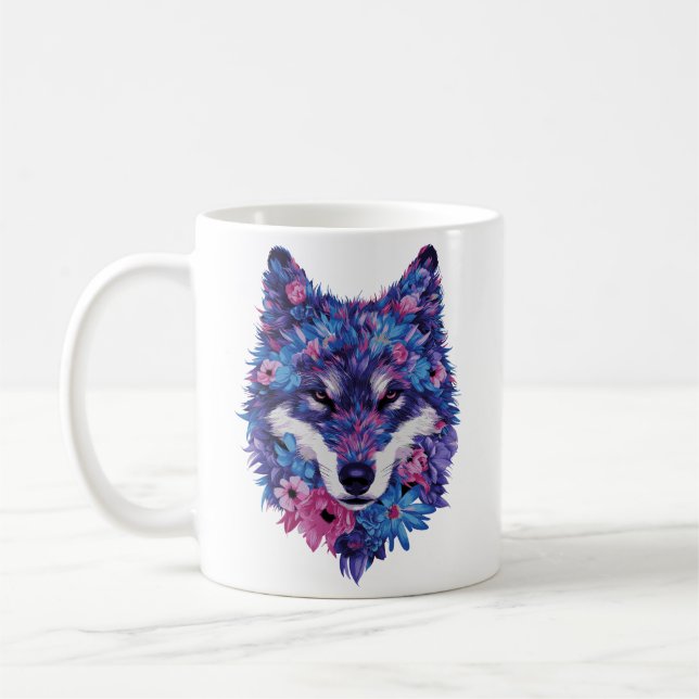 Floral Spirit Wolf – Nature and Strength Coffee Mug (Left)
