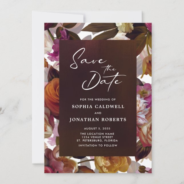 Floral Splendour QR Code Modern Moody Wedding Save The Date (Front)