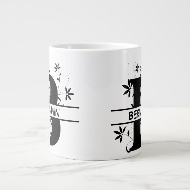 Floral Split Customised Alphabet monogram Letter B Large Coffee Mug (Front)
