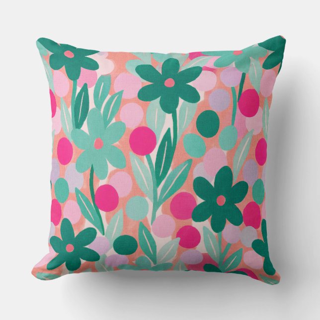 Floral Spots in salmon pink pattern Cushion (Front)
