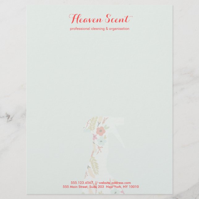 Floral Spray Bottle House Cleaning Business Letterhead Template (Front)