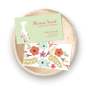 Floral Spray Bottle House Cleaning Logo Business Card