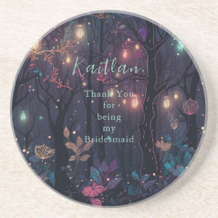 Floral Spray Fantasy Art Personalised Round Coaster