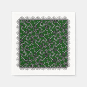 Floral Spray,Lace-SILVER-GREEN-PAPER PARTY NAPKINS
