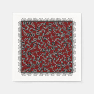 Floral Spray,Lace-SILVER-RED DARK-PAPER NAPKINS