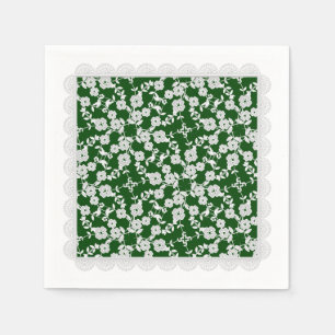 Floral Spray,Lace-WHITE-GREEN-PAPER PARTY NAPKINS