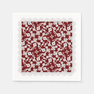 Floral Spray,Lace-WHITE-RED DARK-PAPER NAPKINS