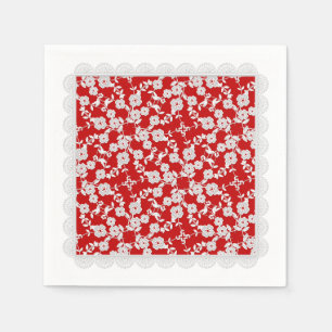 Floral Spray,Lace-WHITE-RED-PAPER NAPKINS