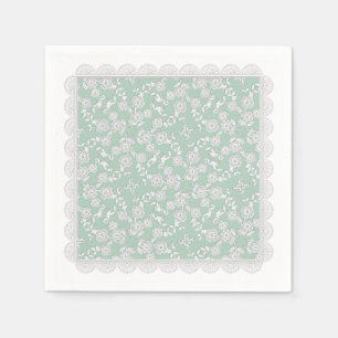 Floral Spray,Lace-WHITE-SEAFOAM GREE-PAPER NAPKINS