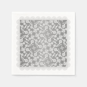 Floral Spray,Lace-WHITE-SILVER DARK-PAPER NAPKINS