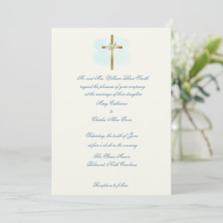 Floral Spray on Cross - Custom Wedding Invitations