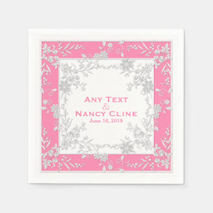 Floral Spray-Pink-White-Elegant Framed Napkins