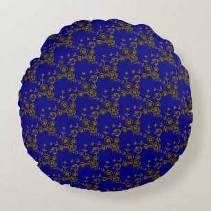 Floral Spray-S1-Blue-Gold 2-16in ROUND PILLOW