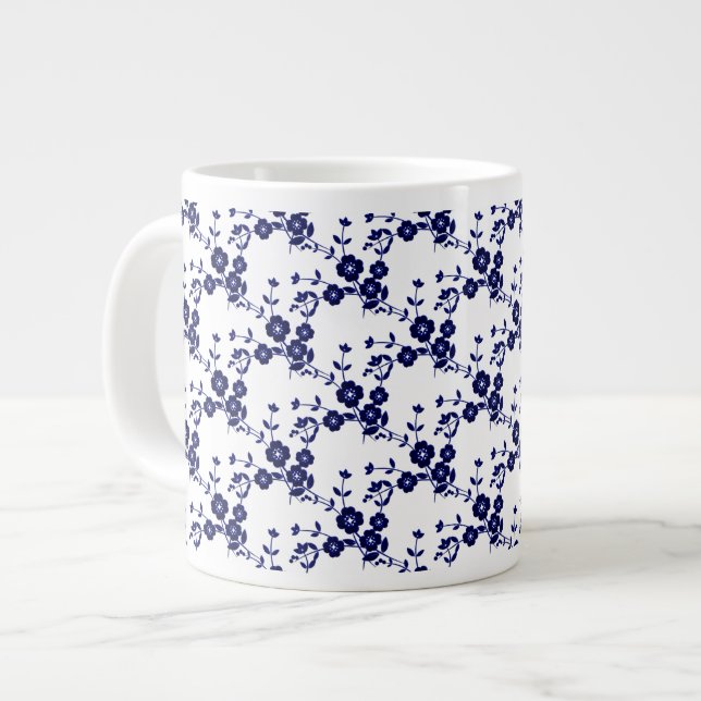 Floral Spray, S1-Blue-White-Jumbo Coffee Mug (Front Left)