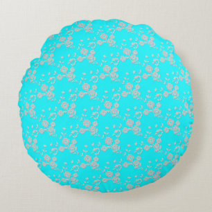 Floral Spray-S1-Robins Egg-White-16in ROUND PILLOW