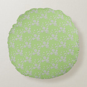 Floral Spray-S1-Sprg Green-White-16in ROUND PILLOW
