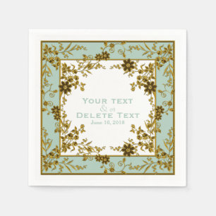 Floral Spray-Seafoam-Gold-Elegant Framed Napkins