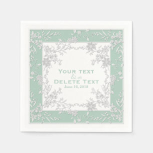 Floral Spray-Seafoam-White-Elegant Framed Napkins