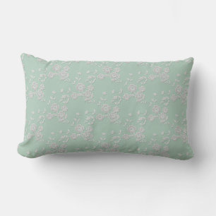 Floral Spray, Seafoam-White-LUMBAR THROW PILLOW