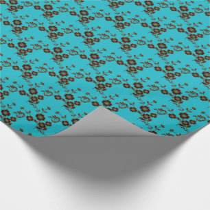 Floral Spray, Style 1-AQUA-BROWN-GIFT WRAP PAPER