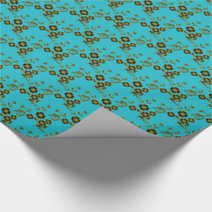 Floral Spray, Style 1-AQUA-GOLD-GIFT WRAP PAPER