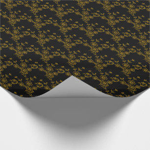 Floral Spray, Style 1-Black-Gold-GIFT WRAP PAPER