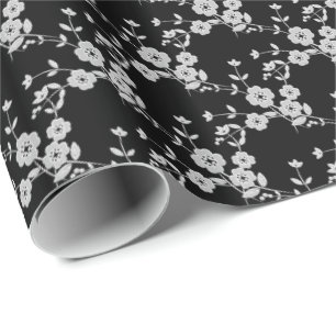 Floral Spray, Style 1-BLACK-WHITE-GIFT WRAP PAPER
