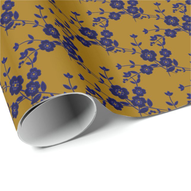 Floral Spray, Style 1-BLUE-GOLD-1-GIFT WRAP PAPER (Roll Corner)