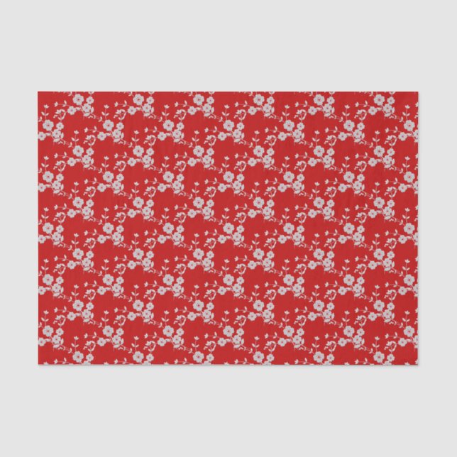 Floral Spray Style 1, Red-White-TISSUE WRAP PAPER (Front)