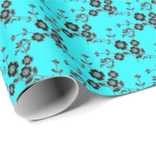 Floral Spray, Style 1-Robins Egg-Silver-GIFT WRAP Wrapping Paper