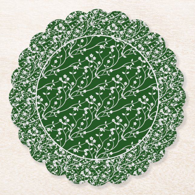 Floral Spray, White-Green-Style 6- Paper Coaster (Front)