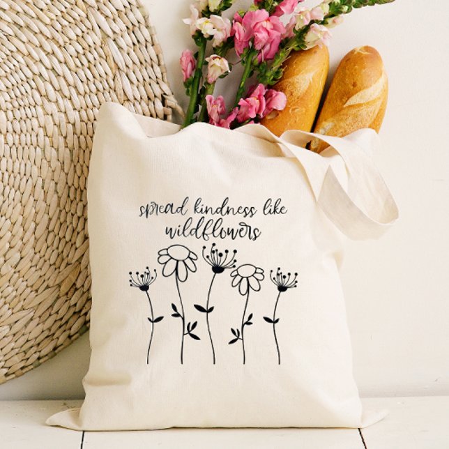 Floral Spread Kindness Tote Bag (Spread kindness like wildflowers! A pretty tote bag with a positive message.)