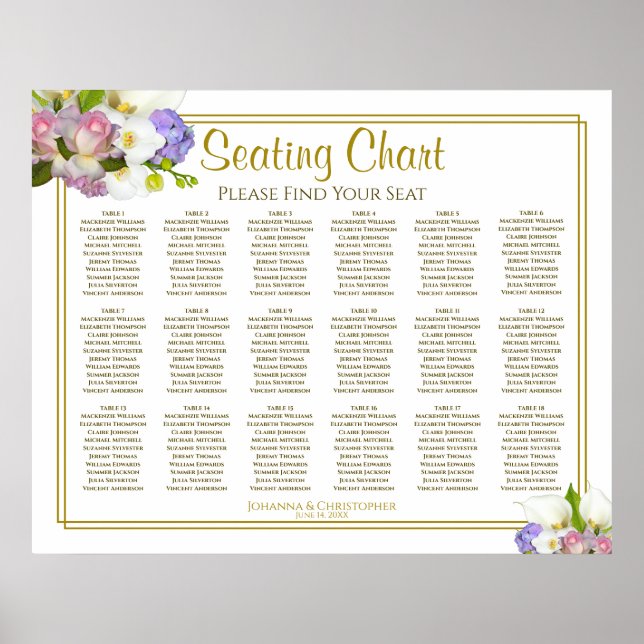 Floral Spring 18 Table Wedding Seating Chart (Front)