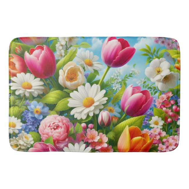Floral/spring artwork  bath mat (Front)