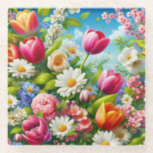 Floral/spring artwork glass coaster