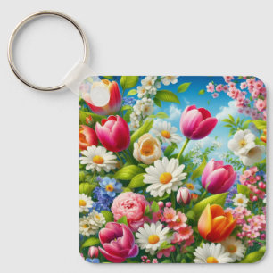 Floral/spring artwork key ring
