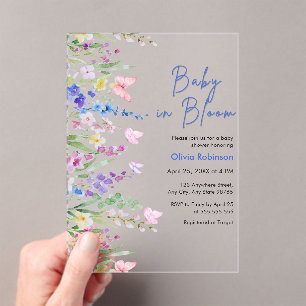 Floral Spring Baby in Bloom Baby Shower Acrylic Invitations