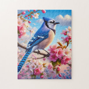 Floral/spring Blue Jay art Jigsaw Puzzle