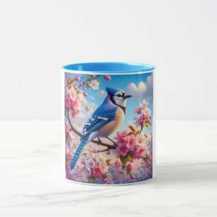 Floral/spring Blue Jay art Mug