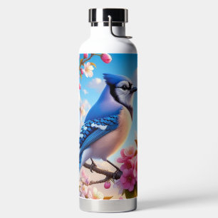 Floral/spring Blue Jay art Water Bottle