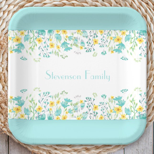 Floral Spring Blue Yellow Wildflowers Family Name Paper Plate (Floral Spring Blue Yellow Wildflowers Family Name Paper)
