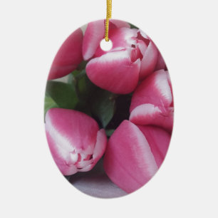 Floral Spring Bouquet of Pink Tulips, Flowers Ceramic Ornament