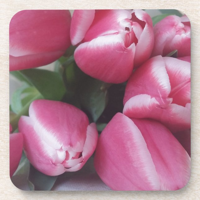 Floral Spring Bouquet of Pink Tulips, Flowers Coaster (Front)