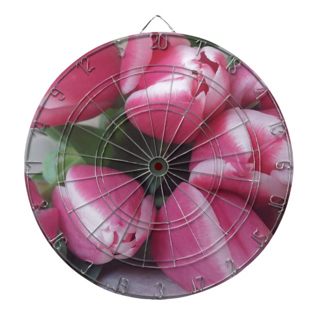 Floral Spring Bouquet of Pink Tulips, Flowers Dartboard (Front)