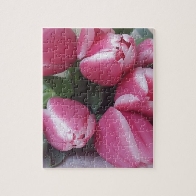 Floral Spring Bouquet of Pink Tulips, Flowers Jigsaw Puzzle (Vertical)