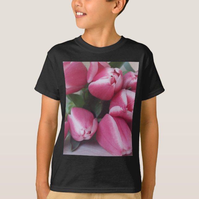 Floral Spring Bouquet of Pink Tulips, Flowers T-Shirt (Front)