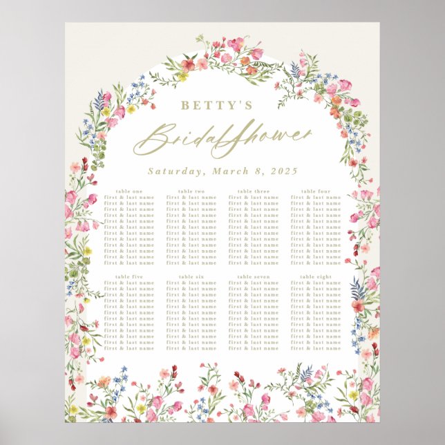 floral spring bridal shower table seating chart (Front)