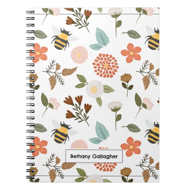 Floral Spring Daffodil & Bees | Personalised  Notebook (Front)