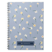 Floral Spring Daffodil | Dusty Blue Personalised Notebook (Front)